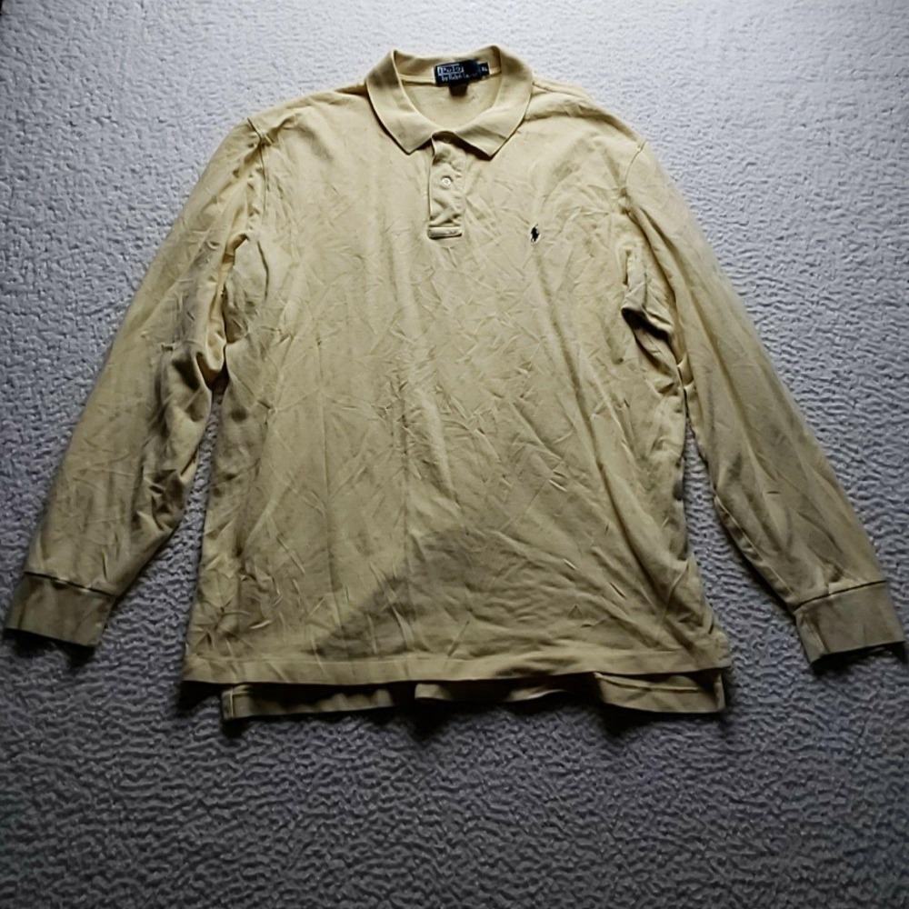 Polo Ralph Lauren Polo Shirt Mens XL Yellow Long Sleeve Cotton Pique Knit Logo